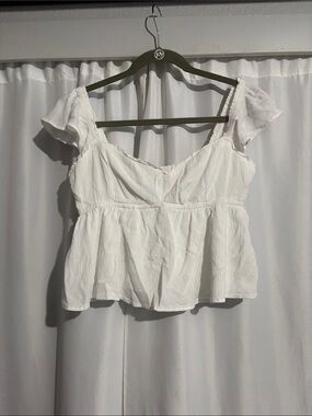 Hollister White Square Neck Peplum Crop Top - Puff Sleeve